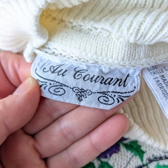 Vintage Au Courant Purple Floral Embroidered Patterned Mockneck Sweater large - Picture 6 of 8